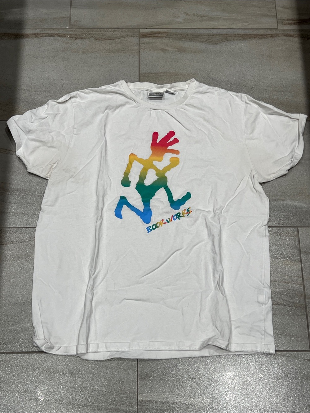 Gramicci (Italian Climbing Brand) Book Works WhiteTee with Rainbow Graphic